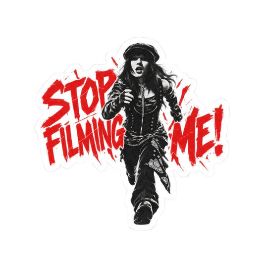 Running Person with 'STOP FILMING ME!'