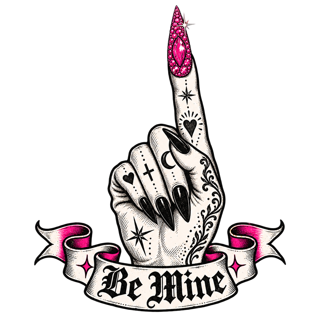 Tattooed Hand with Jeweled Nail