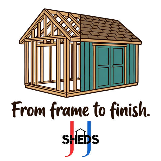 From Frame to Finish - JJ Sheds Logo